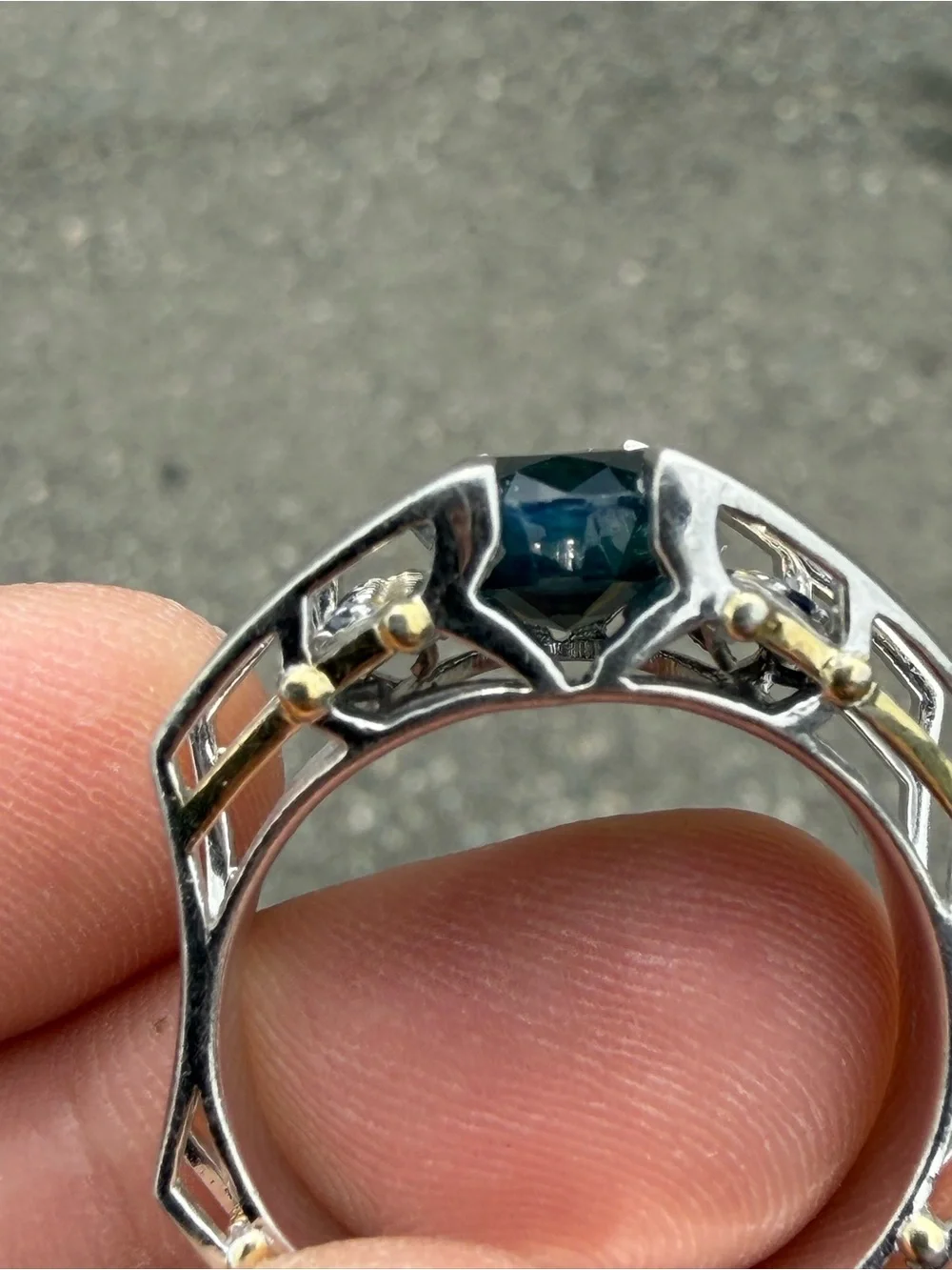 Michael Valitutti Men Ring 925 Sterling Silver Natural Bi-Color Teal Sapphire 12
